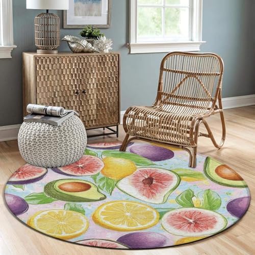 Highly Premium Quality Floor Mat, Office Chair Decor Mat, Room Sofa Yoga Soft Round Carpet Different Fruits Summer Ornament Art, 36inch