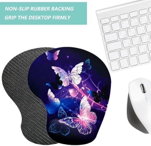 Mouse Pad with Wrist Support, Ergonomic Mouse Pads with Memory Foam Wrist Rest, Easy Typing Pain Relief, Comfortable Home Office Computer Wrist Support Pads for Working Studying Gaming, Butterfly