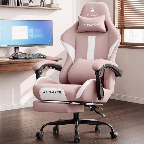 LUCKRACER Big and Tall Gaming Chair, 350Lbs Heavy Duty Office Chairs High Back Computer Chairs with Foot Rest Wide Cushion Lumbar Support Desk Chair Comfy for Adults Breathable Fabric, Pink