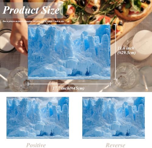 Shrahala Winter Icicle Blue Set Of 4 12 X 18 Inch Linen Placemats , White Mist Snow Scene Burlap Table Mat Washable Double Layered Heat Insulation For Indoor/Outdoor