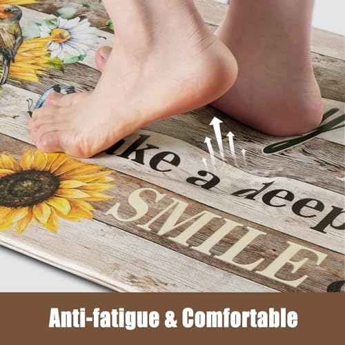 Likiyol Sunflower Kitchen Rugs Set of 2 Farmhouse Kitchen Mats for Floor Anti Fatigue Mats for Kitchen Floor, Butterfly Floral Kitchen Rugs Non Slip Washable Kitchen Floor Mats, 18''x 30''+18''x 48''