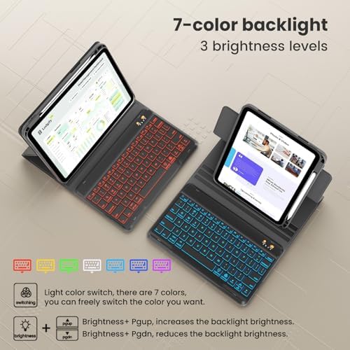 Magnetic 360 Rotatable Wireless Bluetooth Keyboard Case for iPad Air 13 (M2) & Pro 12.9 (6th/5th/4th/3rd Gen) - 7 Colors Backlit Detachable Folio Cover (Black)