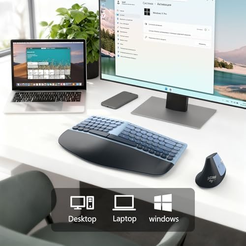 MOFII Wireless Ergonomic Keyboard & Mouse Combo – Split Curved Keyboard with Wrist Rest (All-Day Comfort) + Wireless Vertical Ergonomic Optical Mouse, Compatible with PC/Laptop/Desktop- Blue Gradient