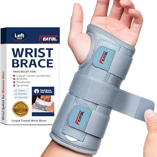FEATOL Carpal Tunnel Wrist Brace Night Support, Adjustable Left Hand Brace