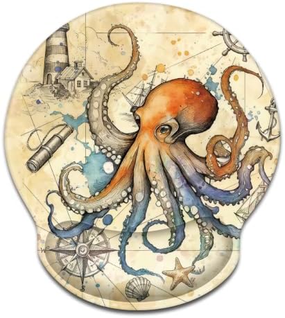Cute Mouse Pad for Desk with Wrist Rest,Desk Accessories,Octopus