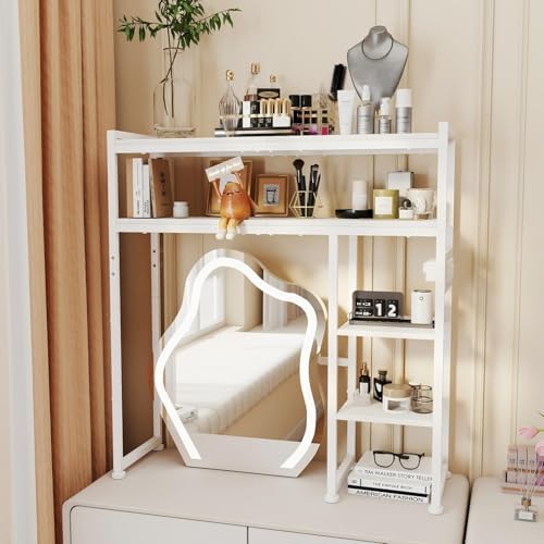 Aetheris Desktop Organizer Shelf, 30" Wooden Office Storage Rack with Outlets, Display Shelf Rack with Light Strip, 5 Tier Desktop Display Rac, Desk Shelf, Desk Hutch for Computer Monitor (White)