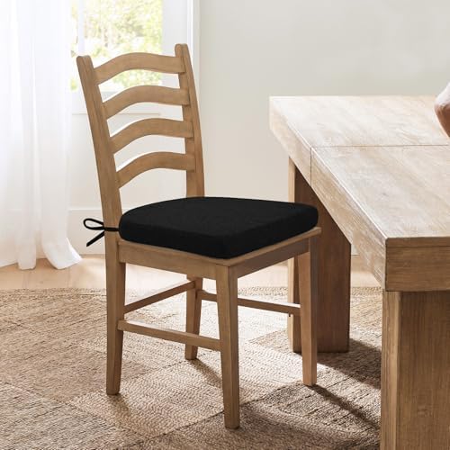 Chair Cushions for Dining Chairs, Non Slip Chair Pads with Ties and Washable Covers, Memory Foam Kitchen Chair Cushions Set of 8, 16"X16"X2.5", Black
