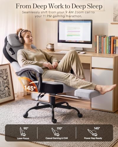 Dowinx Big and Tall Gaming Chair with Footrest, Light Gray