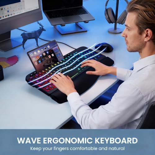 Ergonomic Keyboard, Wired Backlit Computer Keyboard with Wrist Rest, Black