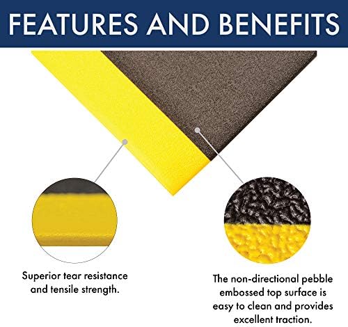 Notrax 415 Pebble Step Sof-Tred™ W/Dyna-Shield® Anti-Fatigue Safety Mat, for Home or Business 3' X 4' Black/Yellow
