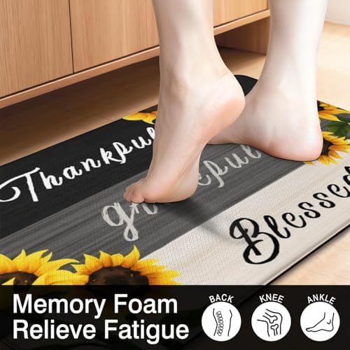 Sunflower Anti Fatigue Kitchen Rugs, 17.3"x47"+17.3"x29"