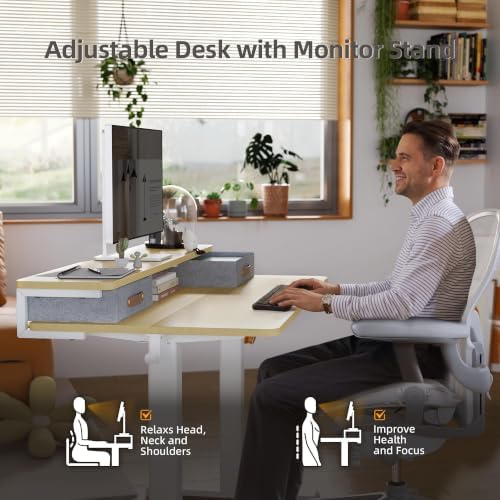 Seang Electric Standing Desk with 2 Drawers, 55 Inch, Natural