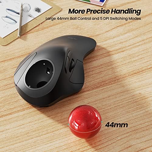 Nulea M505A Wireless Trackball Mouse Ergonomic 44mm Index Finger Control