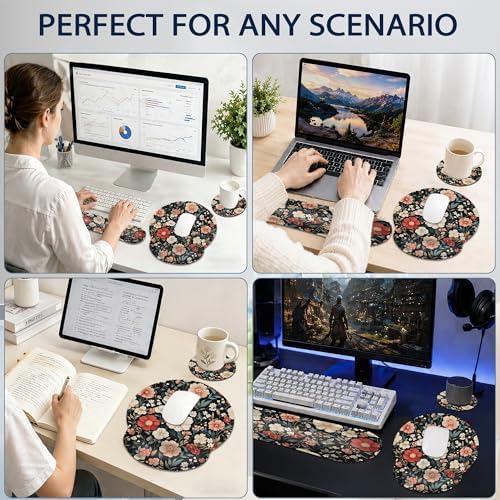 Keyboard Wrist Rest Pad Ergonomic Mouse Pad Set,Vintage Floral 3 in 1 Memory Foam Mouse Pad with Non Slip Base for Office and Home