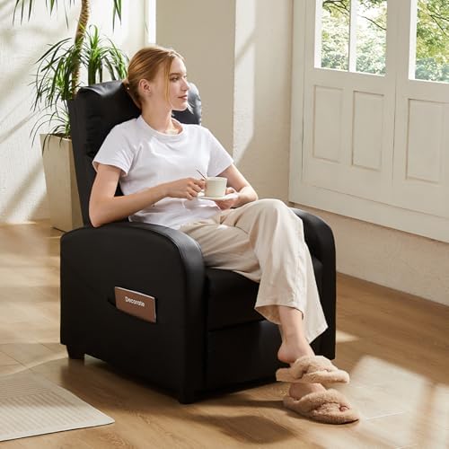 Sweetcrispy Massage Recliner Chair for Adults, Adjustable Home Theater Seating with Lumbar Support for Living Room, Modern Fabric Reclining for Small Space, Black