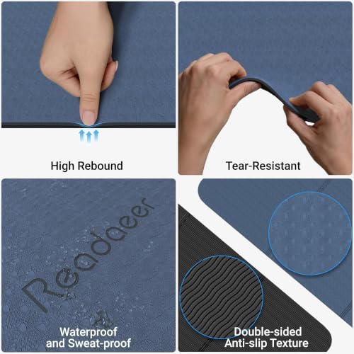 READAEER Foldable Fitness Yoga Mat | 2/5" (10mm) Extra Thick | Non-Slip TPE | 75x26" Extra Long-Wide | Portable & Easy Store | for Yoga, Pilates, Home Gym & Full-Body Workouts