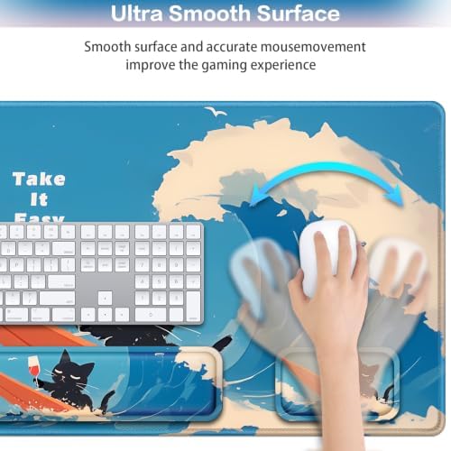 Desk Mat, Large Gaming Mouse Pad with Wrist Rest, 4in1 XXL Mousepad+Keyboard Wrist Rest+Mouse Pad Wrist Support+Cup Coaster Set Ergonomic Computer Desk Arm Wrist for Decor Home Office Women