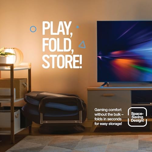 Maple99 Swivel Floor Gaming Chair - Video Lounger Enjoy 6 Different Positions, Adjustable Backrest, Removable Arm Rests, Folds to Store, Stylish Blue with Black Center Stripe