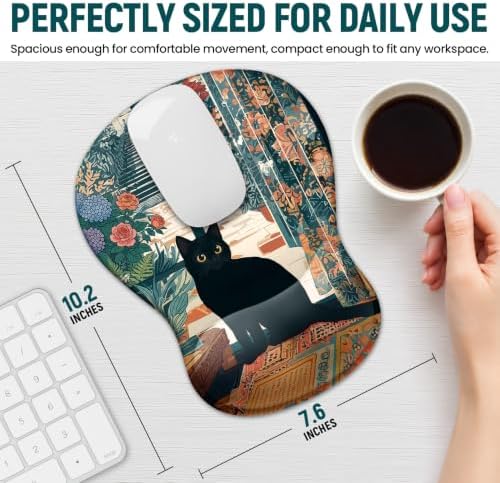 Ergonomic Mouse Pad with Wrist Rest, Gel Wrist Support, Cozy Cat