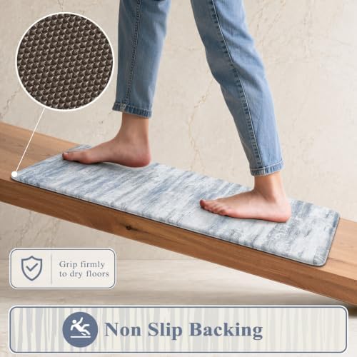 KIMODE Anti Fatigue Kitchen Mat, Boho Abstract Kitchen Rugs Sets of 2 Blue