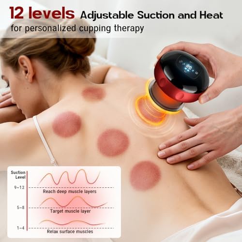 1 Pack Cupping Set, 7-in-1 Smart Cupping Therapy Massager. Red Light Cupping Therapy Set with 2 Modes for Targeted Muscle Soreness,Tighter Skin,Cupping Kit with 12 Levels Suction and Heat and Gua Sha