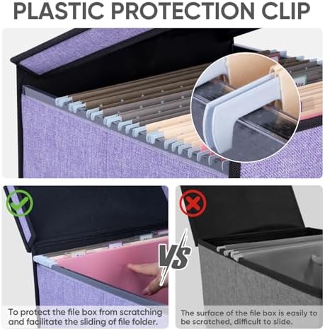 BALEINE File Organizer Box with Lid, Collapsible Hanging File Storage Box