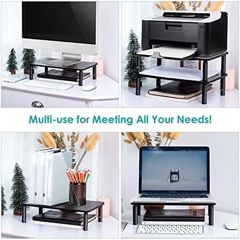 LOTEYIKE Monitor Riser Desktop Stand, Flat Screen TV Monitor Stand Riser, Sturdy Metal Laptop Computer Monitor Stand Shelf for Printer, iMac, 3 Height Adjustable PC Stand with Mesh Platform