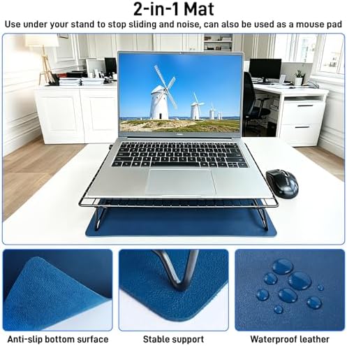 Adjustable Laptop Stand for Desk with Mouse Pad, Ergonomic Metal Foldable Laptop Riser with 3cm/6cm Height, Ventilated Cooling Computer Stand for 10-16 Inch Laptops