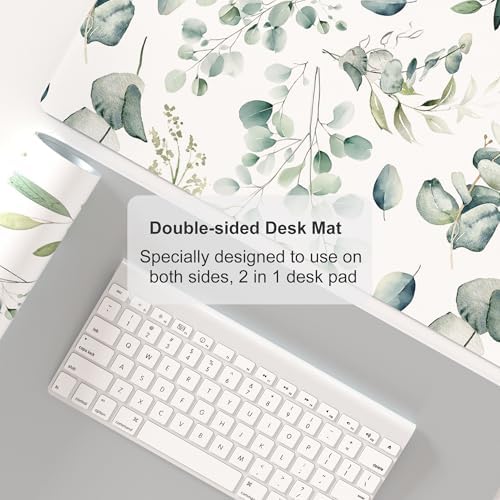 Leather Large Mouse Pad, Office Desk Mat, 31.5"x15.7", Eucalyptus Leaves