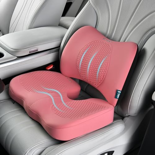 FLORICH Car Seat Cushion and Back Support for Office Chair Memory Foam Chair Cushions Pressure Relief Seat Pads with Gel Massage Point Lumbar Support Relief Sciatica & Tailbone (Pink)