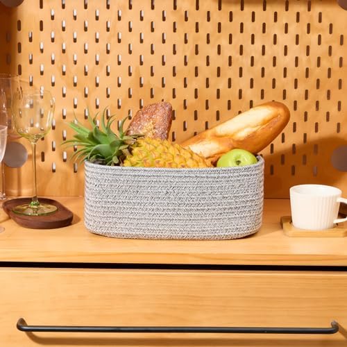 MiniArk Small Storage Baskets for Organizing | Closet Organizer Bins | Shelf Toy Basket | Woven Rope Baskets | Cube Decorative Box | Shallow Basket | 11.5x7.5x4.7” | 3 Packs Mixed Grey
