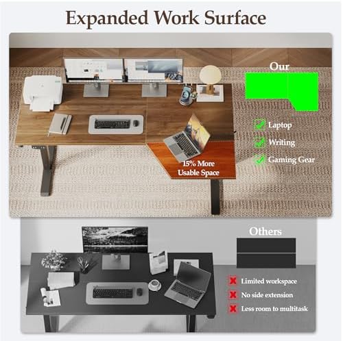 Klicelor L Shaped Standing Desk 55 x 31.5 Inch, Electric Height Adjustable Corner Desk for Home Office Workstation, Ergonomic Sit Stand Computer Table with Memory Controller, Dark Walnut