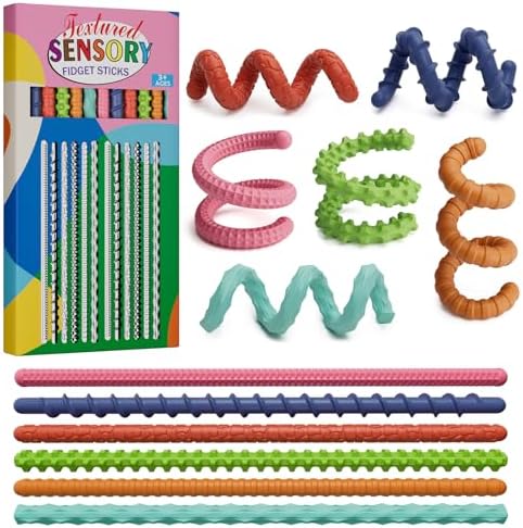 Sensory Fidget Toys for Kids Adults,12PCS Flexible Fidget Sticks for Stress Anxiety Autistic ADHD, Calm Down Travel Airplane Classroom Students Prizes Toys, Stocking Stuffers for Teens Boys Girls