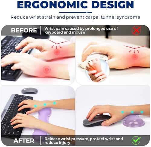 Gel Wrist Rest for Keyboard and Mouse, Wrist Rest for Keyboard, Mouse Wrist Support, Pain Relief, Cool Touch, Non-Skid, Wrist pad Set