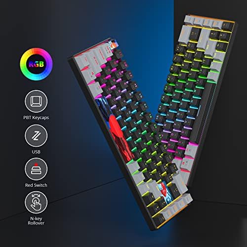 Owpkeenthy Portable 65% Percent Mechanical Gaming Keyboard, Mini Wired Ultra Compact RGB 68 Keys Office Keyboard with Red Switch Backlit for PC/PS5/XBOX(Dark/ 68 Red Switch)