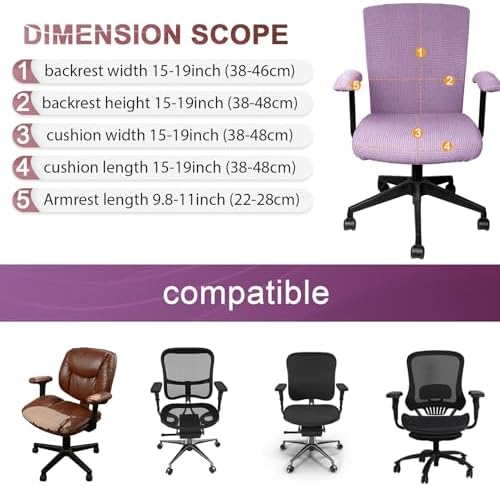 Tallew Office Chair Covers Set Computer Universal Protective Stretchable Chair Seat Covers Desk Armrest Slipcovers Pads Office Cushion Backrest for Rotating(Purple)