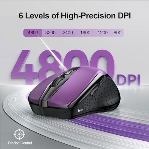 TECKNET Wireless Mouse, BT 5.0/2.4G, Silent 4800 DPI 6 Buttons, Purple