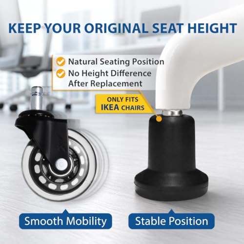 AXL 10mm Stem Bell Glides Compatible with IKEA Office Chairs - 61mm High Profile, High-Strength Nylon Stationary Feet, Replace Caster Wheels with Fixed Base (5-Pack)