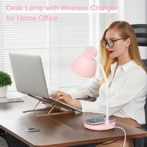 LED Desk Lamp for Home Office with Wireless Charger, Pink