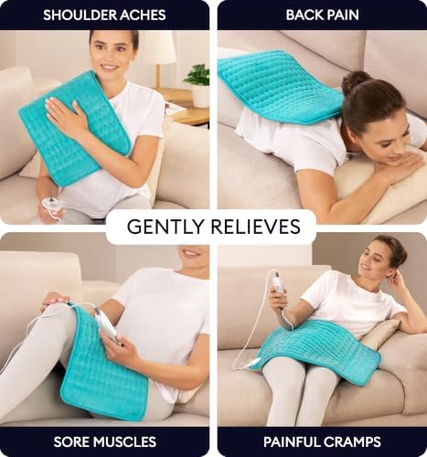 GENIANI Back Pain & Relaxation Gifts for Women – Electric Heating Pad for Back, Neck & Shoulders, Soft Microplush Electric Throw Heating Pad for Period Comfort, Fast Heating, (12×24", Green)