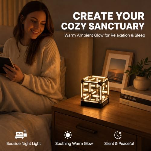Infinity Tesseract Cube Light, USB-C Rechargeable Mood Lighting, Yellow