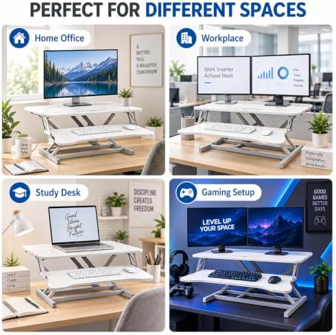 Standing Desk Converter, Adjustable Dual Monitor Riser, White