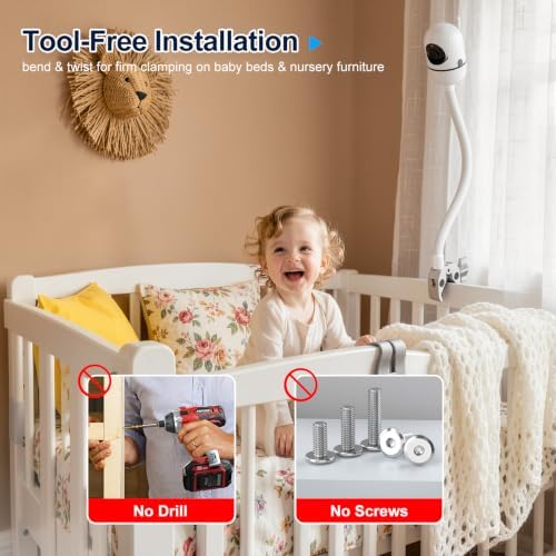 Flexible Baby Monitor Mount for HelloBaby HB6550/ HB6560/HB6240/HB6148/HB6339/HB66/HB65/HB40, ANMEATE SM935E, 15.75" Gooseneck Arm with Heavy Duty Metal Crab for Hello Baby Monitor,Camera NOT included