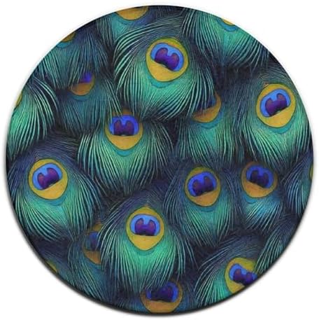 Large Home Decor Mat, Soft Round Yoga Carpet, Non Slip Machine Washable Home Office Circle Rug Peacock Feathers