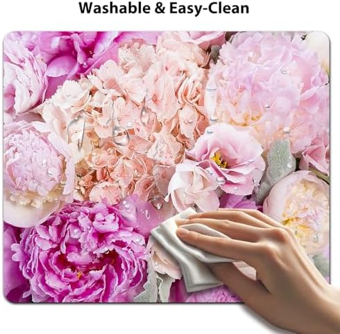 9.5x7.9 Inch Office/Gaming Mouse Pad, Romantic Pink Peony Bouquet Flowers Pastel Floral, Cute Anti-Slip Mat for Desk Decor