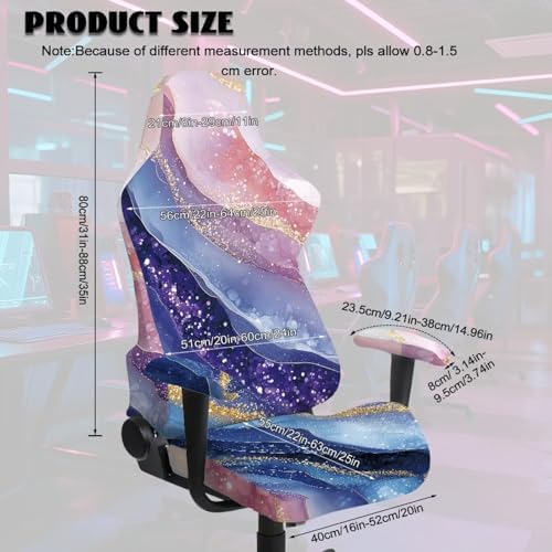 Gradient Marble Pattern Gaming Chair Cover with Armrest Cover Easy to Install Zipper Design Slipcover Scratch Proof Non-Fading Universal Rotating Desk Chair Protector