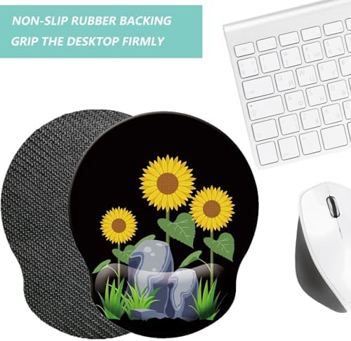 Mouse Pad with Wrist Support, Ergonomic Mouse Pad with Memory Foam Wrist Rest Cushion, Non-Slip Rubber Base Gaming Mice Pad for Home Office Computer Laptop, Sunflower