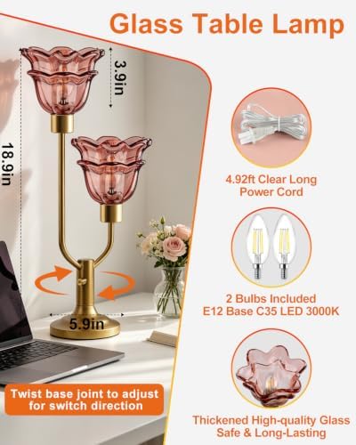 Lightdot Mid Century Modern Flower Table Lamp Dimmable Vintage Pink Lamp