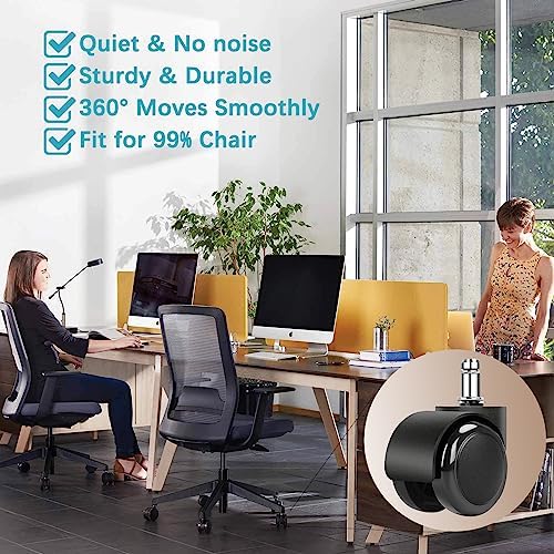 2" Office Chair Wheels Heavy Duty Replacement, Mute Rubber Rotating Desk Chair Caster Wheels, Computer Desk Chair Wheel Safe Mute Rotating Rubber Wheels for Wood Floors and Carpet, Universal Standard