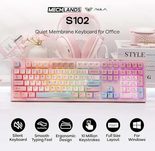 MechLands Aula S102 Membrane Gaming Keyboard w/Number Pad, 100% Full Size